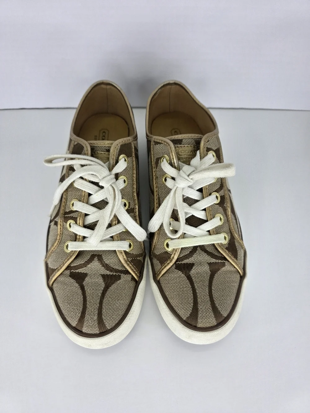 Y2K COACH Dalia II C Signature Classic Khaki Gold Brown Tennis Shoes Size 7.5 B